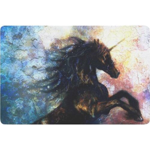 Animal Anti-slip Door Mat Home Decor, Black Unicorn Painting Indoor Outdoor Entrance Doormat Rubber Backing