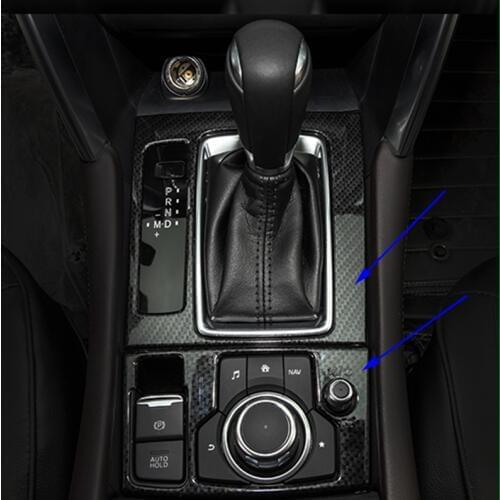 Car-styling ABS Chrome Matt Carbon Fiber Print Knob Gear Shift + Media Panel Cover Trim For Mazda 6 Atenza 2016 2017