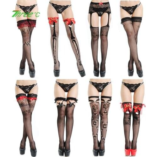 Sexy Women Net Stockings High Tight Lace Socks Erotic Fishnet Silk Hose Lolita Socks Bow Stocking