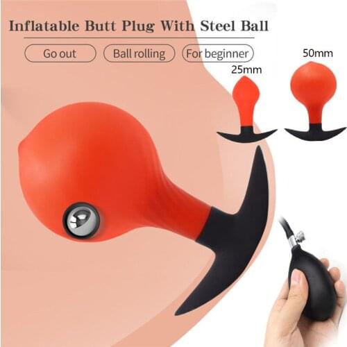 Silicone Inflatable Anal Plug Dildo Prostate Massager Vagina Anus Dilator Built-in Steel Ball ButtPlug Sex Toy For Men Women Gay