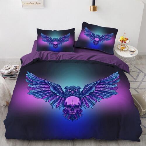 Simple Bedding Sets 3D Owl Skull Duvet Quilt Cover Set Comforter Bed Linen Pillowcase King Queen Full Double Home Texitle
