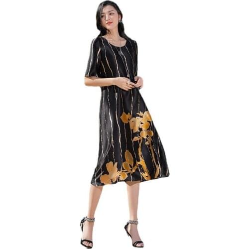 TML21670 New 2021 Spring High-End Lady Style Elegant Elegant Lady of Note round Neck 100% Silk Dress Women