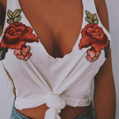 Floral Rose Embroidered Tank Top Vest Sleeveless Camisole Summer Tops Ladies Female Summer Clothes