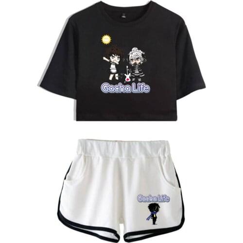 Trend Kawaii Game Gacha Life Ladies Two-piece Casual Sexy Sports Shorts + Short-sleeved T-shirt Girl Summer Suit Anime Clothing