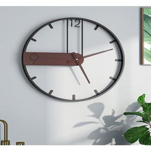 Living Room Decoration 43/53 CM Large Round Metal Wall Clock Forged Hollow Iron Silent Wall Clock Modern Minimalist Wall Clock