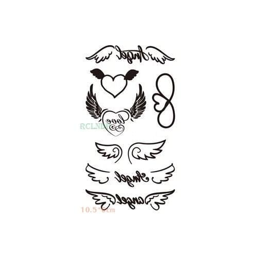 Waterproof Temporary Tattoo Sticker Angel Word Wings Love Heart Fake Tatto Flash Tatoo Hand Back Foot for Girl Women Men