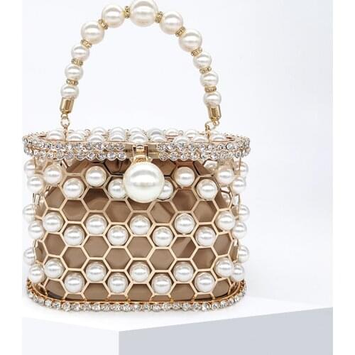Ladies Wedding Pearl Bags Design Luxury Beaded Pearl Evening Clutch Handbag Women 2021 Rhinestone Metal Honeycomb Clutch Purse