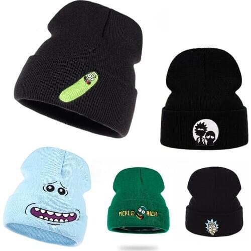Winter Embroidery Beanie Cartoon Outdoor Hat Skiing Knit Hat Skullies American Anime Cotton Pickle Get Schwifty