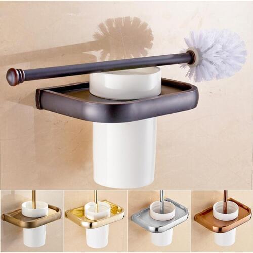 Gold/Chrome/Antique Bronze Brass Toilet Cleaning Brush Portable Toilet Brush Holder Scrubber Curved Clean Side Corner Brush