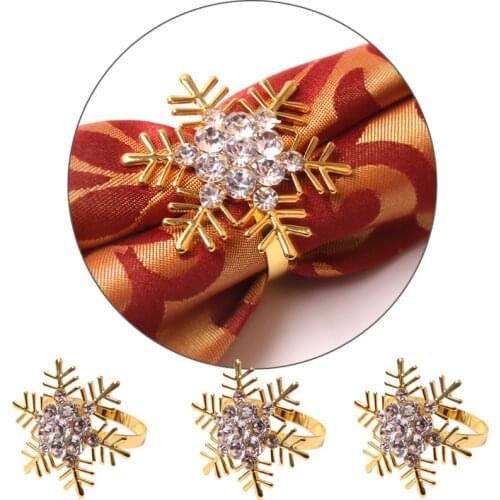 10pcs Rhinestone Napkin Ring Hotel Model Room Napkin Buckle Napkin Ring Christmas Decoration Snowflake Circle Wedding Party Deco