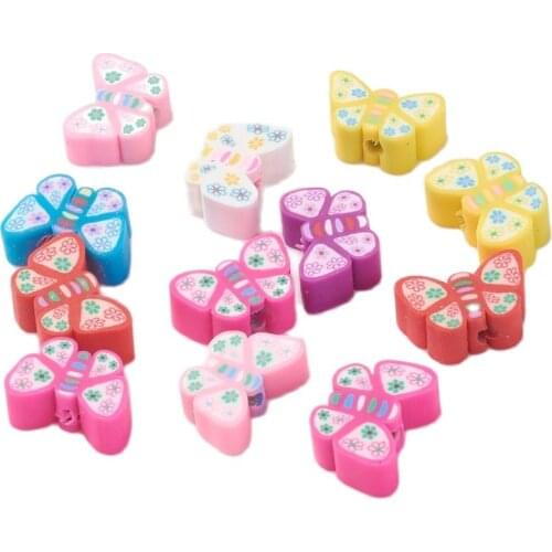 1000 pcs Polymer Clay Butterfly Beads Mixed Color for DIY Jewelry Making Bracelet Necklace Accessories 8~8.5*12~13.5mm Hole 2mm