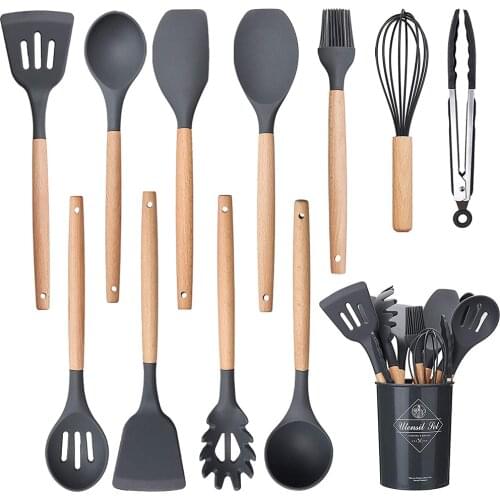 12PCS Silicone Kitchenware Non-stick Cookware Cooking Tool Spoon Spatula Ladle Egg Beaters Shovel Soup Kitchen Utensils Set