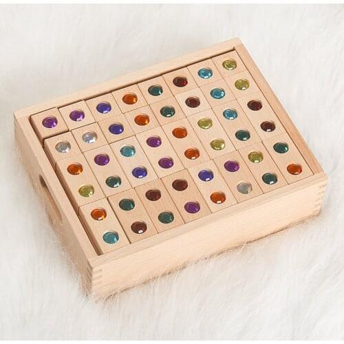 128pcs Montessori Wooden Stacking Blocks Baby Rainbow Balancing Gems Blocks Preschool Educational Toy Gifts for Boys Girls