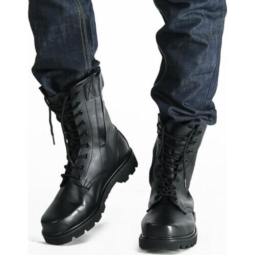 2018 Spring and summer combat boots leather mens middle single Martin boots security special training shoes