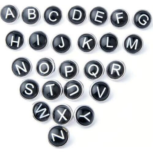 26pcs/lot Greek Letters Alphabet Snap Jewelry 12 mm Glass Snap Button Fit Snap Bracelet Mixture Wholesale