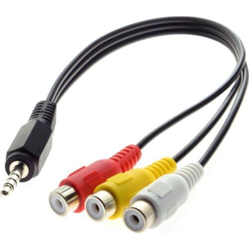 3.5mm 1/8" Male Stereo Car AUX to 3 RCA AV Female Cord Audio Video Composite Cable 20cm