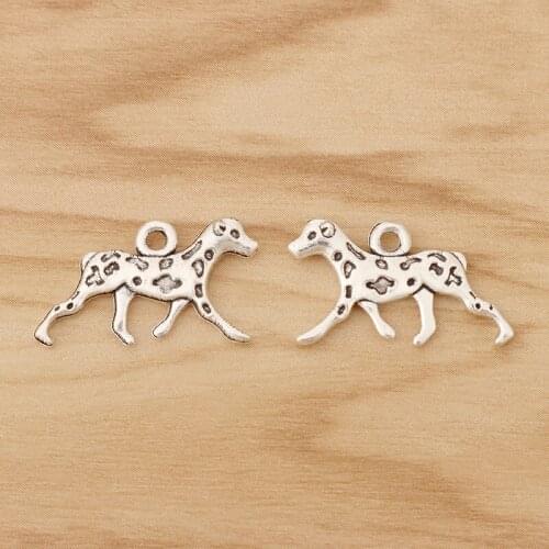 30 Pieces Tibetan Silver Dog Charms Pendants Beads Double Sided 22x13mm