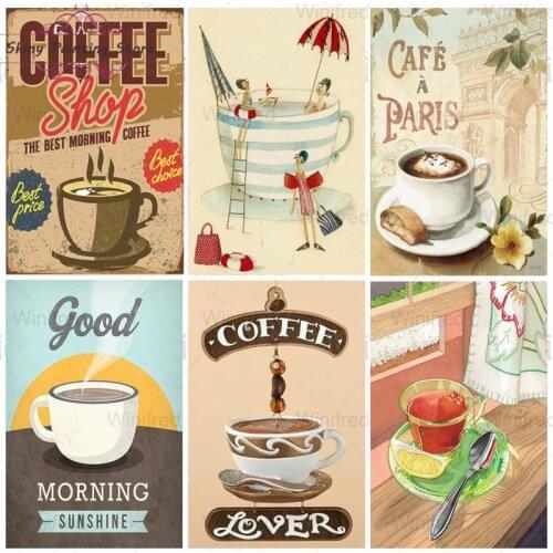 5D DIY Diamond Painting Coffee Diamond Embroidery Cross Stitch Rhinestone Vintage Poster Mosaic Sale Cafe Wall Art Home Decor