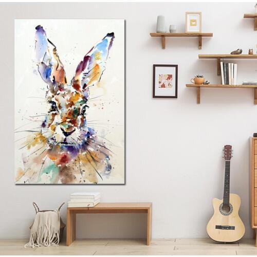 Watercolor Rabbit Abstract Animal Canvas Painting Scandinavian Art Minimalist Wall Picture Poster and Print Modern Home Decor