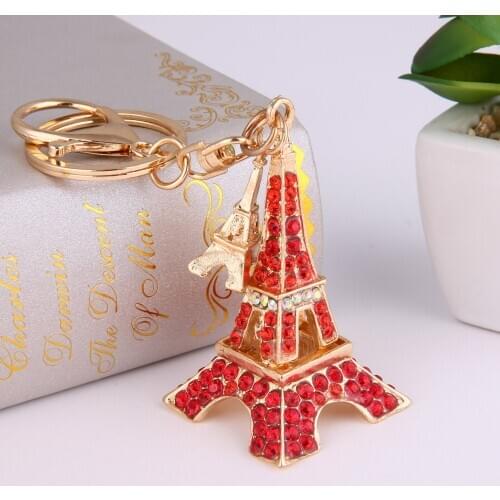 Car Accessories Eiffel Tower Keychain Rhinestone Cute Women Metal Keyring Car Key Chain Sleutelhanger Ring 2021 Bag Handbag Gift