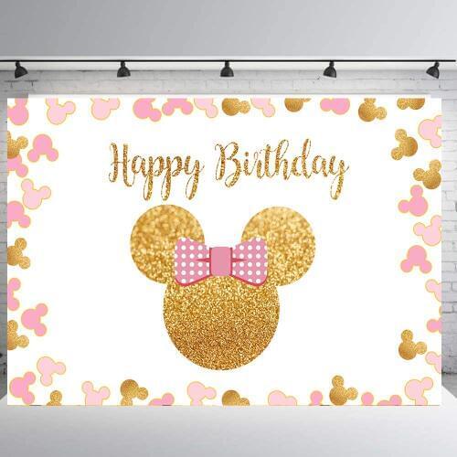 BEIPOTO Golden mouse birthday party backdrop pink girl party decoration cake table dessert baby shower photo background B-424