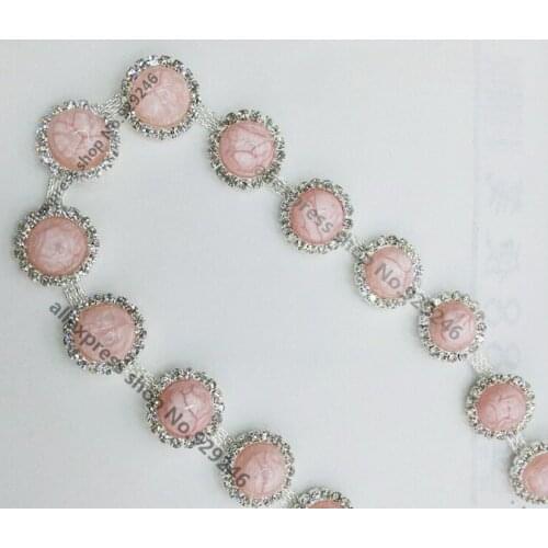 Free shipping 90cm/lot cute fancy pink stone trimmings crystal flower metal chain for Kids' garment shoes headband embellishment