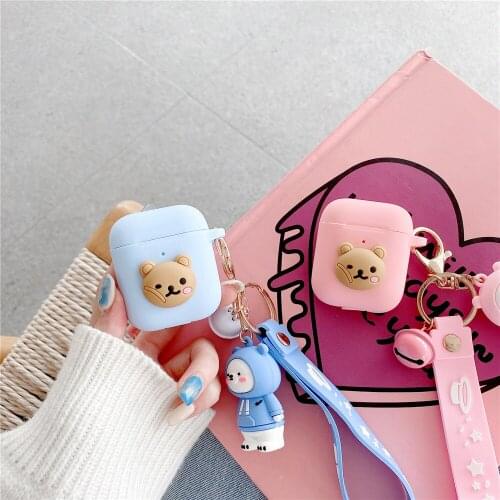 For Airpods 12 case cover Scar bear Silicone soft shell earphone protective cover with bear pendant cute For Airpods Pro 3 cases