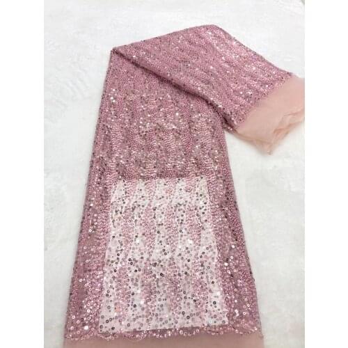 French Net Tulle Lace Fabric High Quality African Tulle Lace Fabric L-6886810 With Sequins and beads For Nigerian Wedding