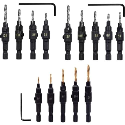 HSS Countersink Drill Bit Set Hex Shank Drilling Pilot Screw Holes Woodworking Carpentry Tool #5 #6 #8 #10 #12