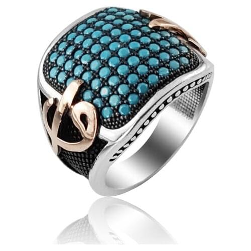 925 Silver Alif Wav Islamic Ottoman Ring for Men Mans Ring