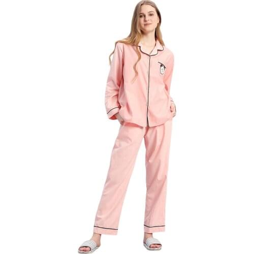 Women Long-sleeved Pajamas Suits Ladies Spring and Summer Nightwear Set Cardigan Soft Cotton Solid Color Home Service