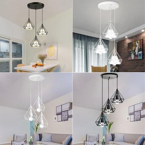 Round 3-Heads LED Pendant Light Modern Dining E27 Lampshade for Coffee Bar Hanging Lights Nordic Iron Diamond Pendent Lamp