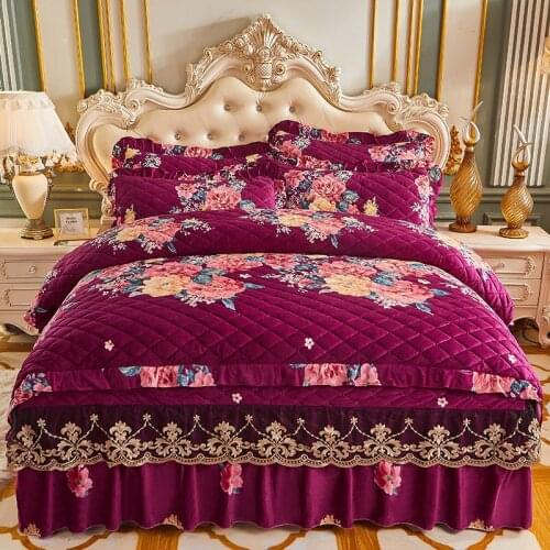 Lace Velvet Comforter Bedding Sets Queen King Luxury Wedding Winter Duvet Cover Set Double Bed Print Bedskirt Soft 2 Pillowcases