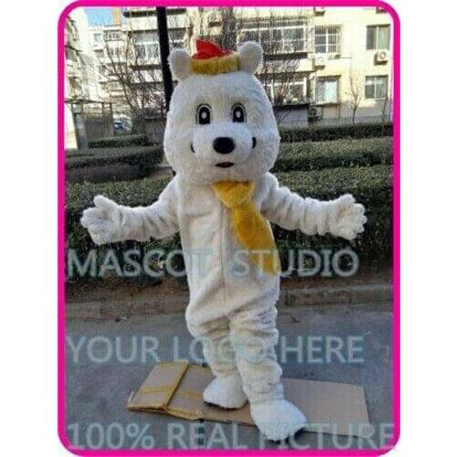 Bear Mascot Costume Plush Fursuit Cosplay White Dog Mascot Suit Party Game Dress Unisex Adult Size for Advertising Opening