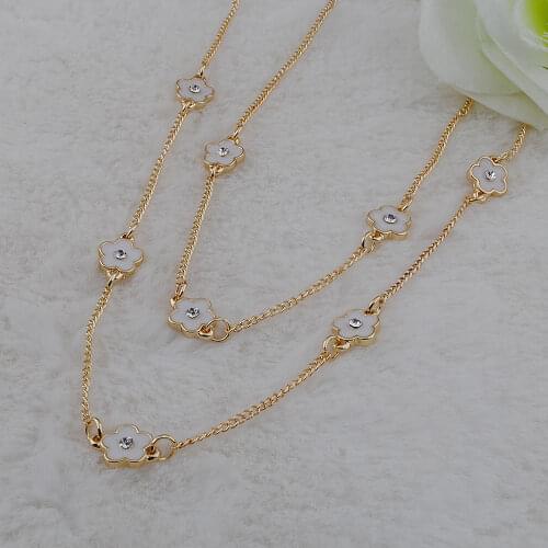 Cute Flower Shaped Charm Romantic Chain Necklace Double Chain Golden Ladies Fashion Wedding Necklace Jewelry