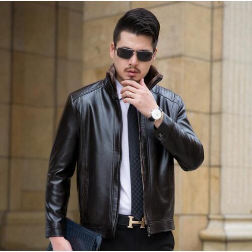 Winter thicken warm leather jacket men clothing jaqueta motoqueiro mens coats stand collar black brown casual autumn spring