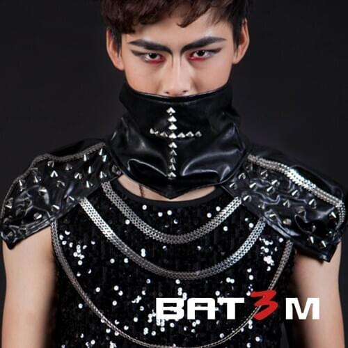 Nightclub Stage Male Singer Costumes Male Orange Vest Exaggerated Contestant DS Designer Scarf Men 2020 Rivet Scarf