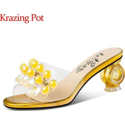 Krazing pot big size cow leather strange style lolita style Korean girls dating solid slip on summer mules women sandals L86