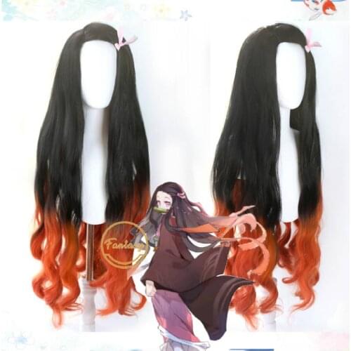 Nezuko Kamado Demon Slayer: Kimetsu No Yaiba Wig Long Heat Resistant Synthetic Headwear Cosplay Wig + Wig Cap