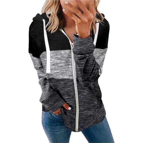 New Autumn Hoodies Women Long Sleeve Zip-up Hoodie Jacket Print Stitching Color Sweatshirt Coat Winter Jacket Outwear Толстовка