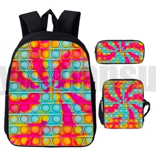 3D Printed Rainbow Pop It Backpack Anime Teenager Book Bag 3 Pcs/Set Funny Family Games Push Pop Fidget Schoolbags Students Bag