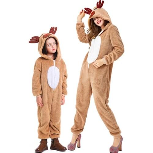 Reindeer Jumpsuit Cosplay Costume Unisex Novelty Christmas Clothes Makeup Parties Halloween Theme Parties Home Mother Girls Wear