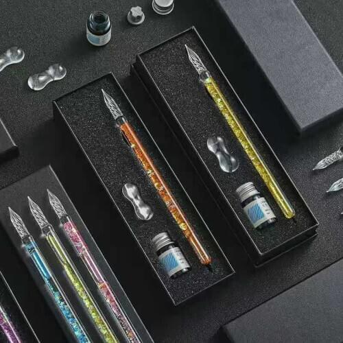 Quicksand Gradient Colour Glass Dip Pen 16 Style Student Stationery School Supplies Writing Printing Fountain Pen School Gift