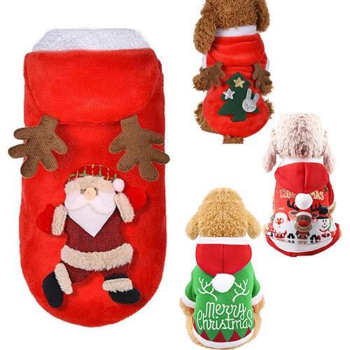 Christmas Pet Dog Cat Clothes Chihuahua Yorkshire Santa Elk Costume Jumpsuits Puppy Kitten Warm Hoodies Xmas Dress Up Clothes