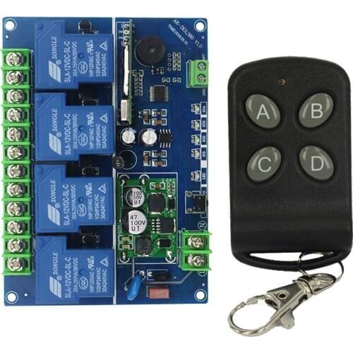 Wide voltage 12V 24V 36V 48V 4CH 30A RF Wireless Remote Control Relay Switch Security System Garage Doors Electric Doors(04H)