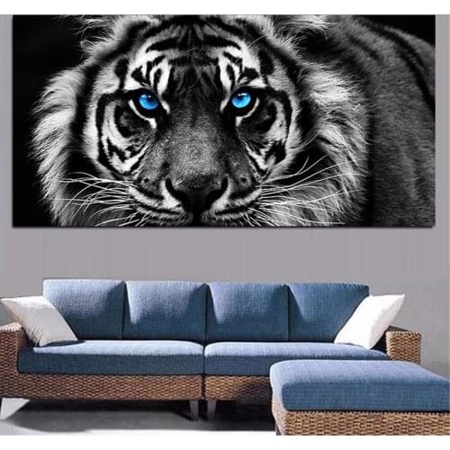 Modern Animals Canvas Painting Black and White Tiger Head Posters and Prints Wall Art Picture for Living Room Decoration Cuadros