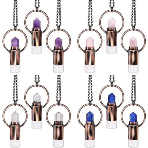 KFT 2ML Glass Bottle Natural Crystal Quartz Roll On Perfume Bottle Pendant Necklace Quartz Crystal Essential Oil Roller Bottle
