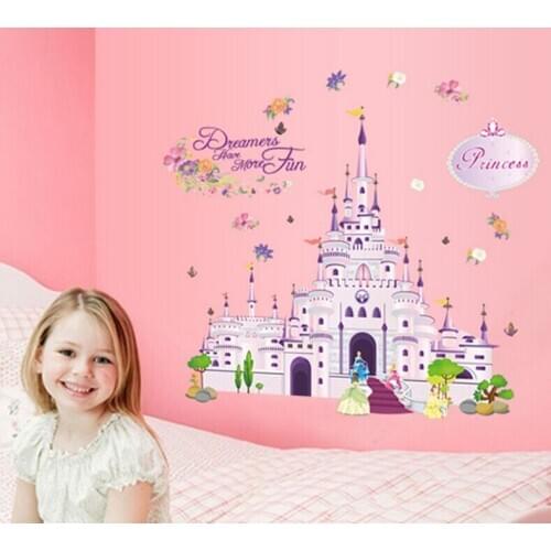 Cartoon Princess Dream castle Wall Stickers Vinyl Decal Girls Room Nursery Decoration Wallpaper Mural Art poster
