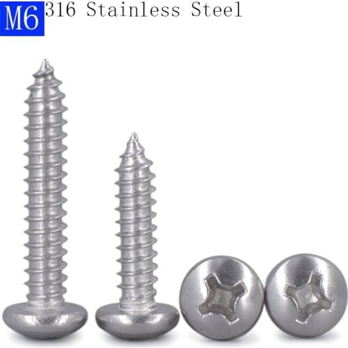 M6 316 Stainless Steel A4 Phillips Cross Recessed PAN Head Self Tapping Screws bolts DIN 7981