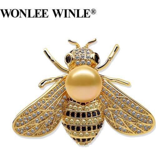 Wonlee Winle TOP Quality Copper With Austria Crystal Pearl Bee Brooches for Women Fashion Jewelry